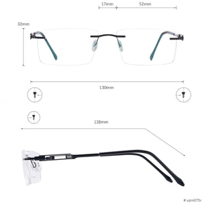 Metal Lightweight Rectangular Rimless Men And Women Optical Spectacles Frame For Myopia Prescription Lenses