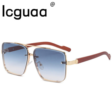 Metal Sunglasses Steampunk Double Beam Eye Glasses Wood Grain Rectangle Gafas Oculos Gradient Shades Sunglasses UV400