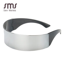 Load image into Gallery viewer, Mirror Silver Futuristic Wrap Around Sunglasses Women Cool Sunglasses Mask Funny Glasses Halloween Party For Men Eyewear