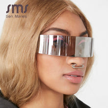 Load image into Gallery viewer, Mirror Silver Futuristic Wrap Around Sunglasses Women Cool Sunglasses Mask Funny Glasses Halloween Party For Men Eyewear