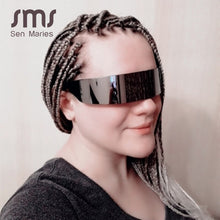 Load image into Gallery viewer, Mirror Silver Futuristic Wrap Around Sunglasses Women Cool Sunglasses Mask Funny Glasses Halloween Party For Men Eyewear