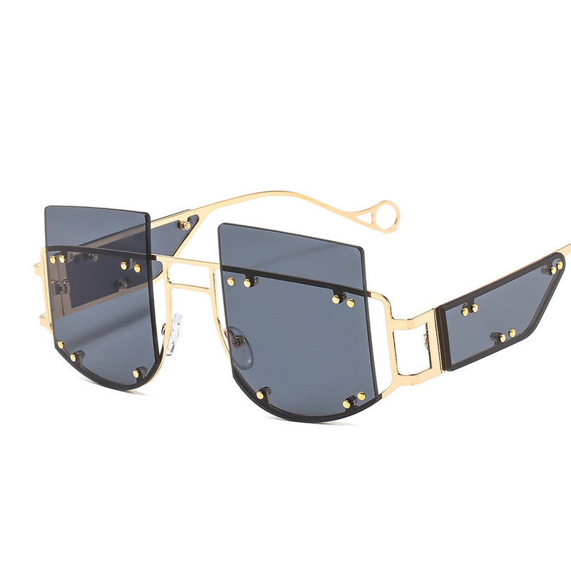 Mirror Square Sunglasses Men Women 2023 Oversized Alloy Rivet Male Shade Glasses  Brand Trend Unique Eyewear UV400