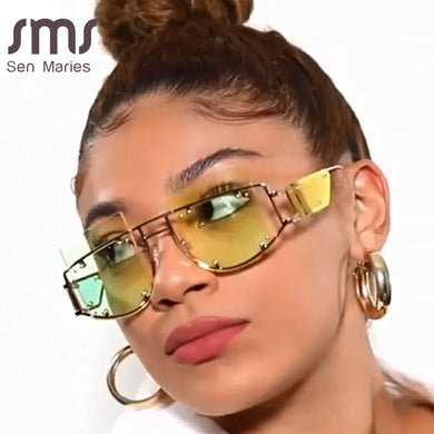 Mirror Square Sunglasses Men Women 2023 Oversized Alloy Rivet Male Shade Glasses  Brand Trend Unique Eyewear UV400