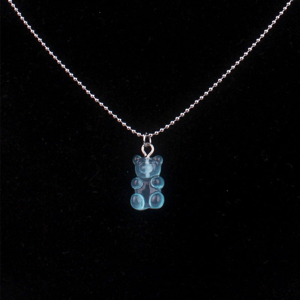 Fashion Multicolor Transparent Bear Necklace Cute Candy Color Resin Gummy Bear Pendant Necklace Women Jewelry