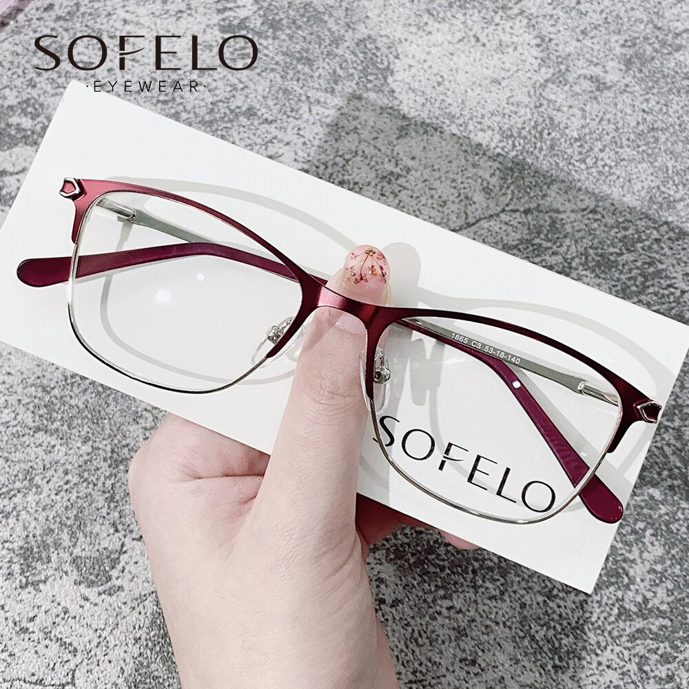 Myopia Optical Glasses Frame Women Prescription Eyeglasses Frame Ladies Red Stainless Steel Spectacles Frame Brand 2023