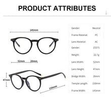 Load image into Gallery viewer, Anti-Blue Ray Spectacles Unisex Plastic Frame Glasses Round Eyewear Full Rim Selling