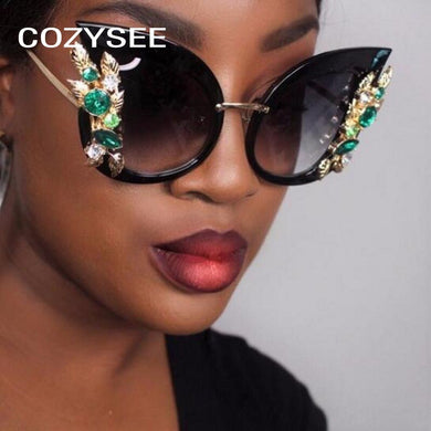 Brand  Sunglasses Statement Women Jewelry Sun glasses Flower Decoration Vintage Gafas Oversized Eyewear