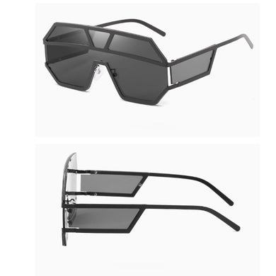 One Piece Sunglasses Women Geometric Patterns Metal Unisex Oversized men Sunglasses Gradient Lens Cool Sun glasses