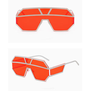 One Piece Sunglasses Women Geometric Patterns Metal Unisex Oversized men Sunglasses Gradient Lens Cool Sun glasses