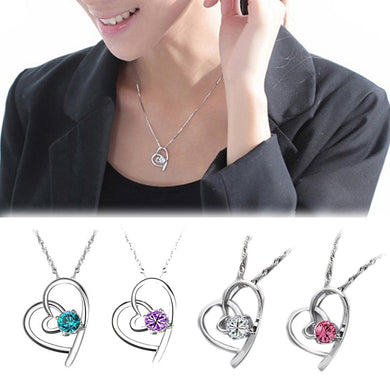 Fashion Only Your Heart Heart-shaped Rhinestone Pendant Necklace Jewelry Accessories White Blue Pink Purple NL-0562