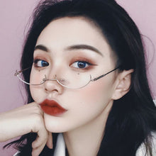 Load image into Gallery viewer, Oval Glasses Frame Glasses Girl Unique Harajuku Metal Half Frame Without Lens Small Narrow Frame Alloy Glasses