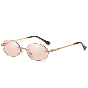 Oval Sunglasses Small Rimless Shades  Brand Designer Women Men Metal Blue Sun glasses  UV400 Eyewear