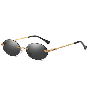 Oval Sunglasses Small Rimless Shades  Brand Designer Women Men Metal Blue Sun glasses  UV400 Eyewear