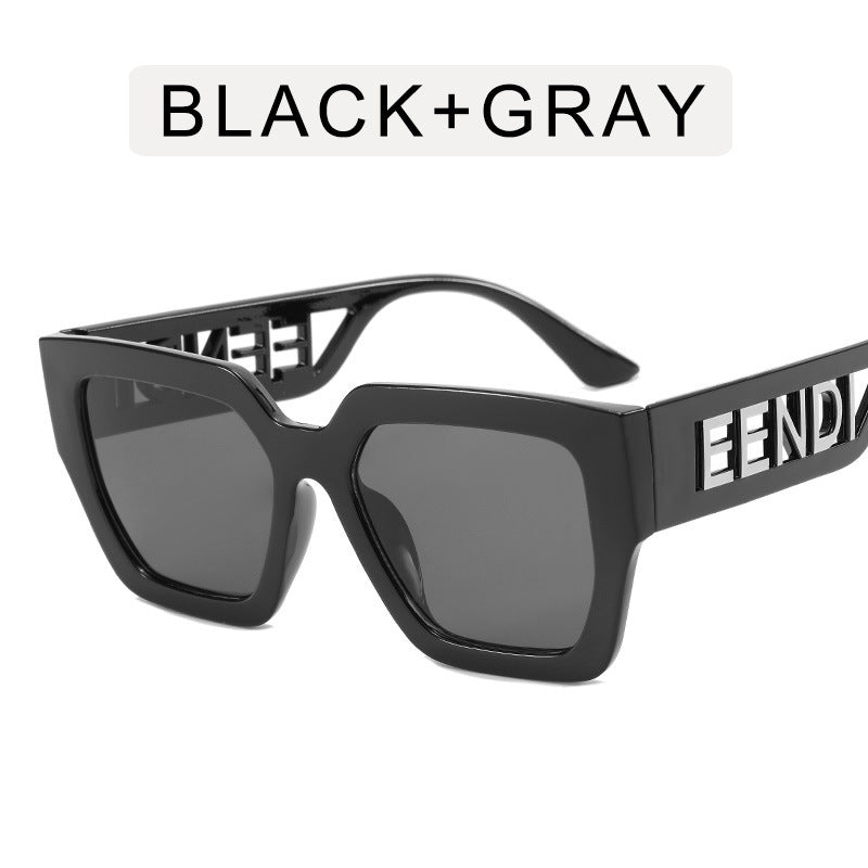 Oversize Square Sunglasses Women Hollow Out Letter Big Frame Sun Glasses Men Trendy Show Eyewear Gafas UV400