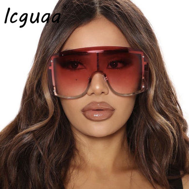 Oversized Blue Yellow Gradient Sunglasses Women 2023 Luxulry Brand Designer Red Rimless Metal Female Sun Glasses Shades