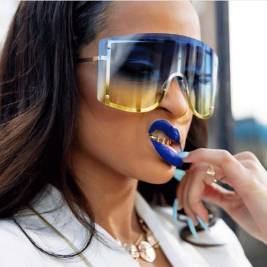 Oversized Blue Yellow Gradient Sunglasses Women 2023 Luxulry Brand Designer Red Rimless Metal Female Sun Glasses Shades