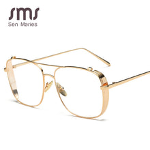 Load image into Gallery viewer, Oversized Glasses Frame Men Women 2023  Retro Square Flat Mirror Gold Silver Frame Clear Lens Sunglasses UV400