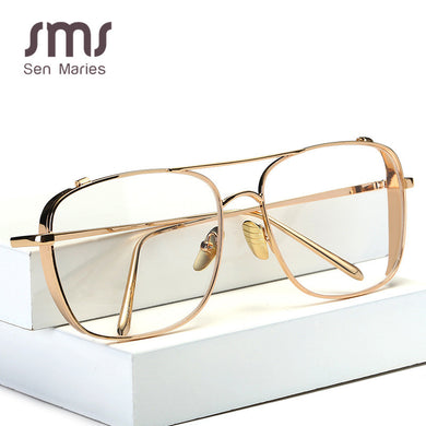Oversized Glasses Frame Men Women 2023  Retro Square Flat Mirror Gold Silver Frame Clear Lens Sunglasses UV400
