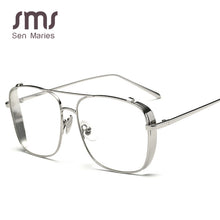 Load image into Gallery viewer, Oversized Glasses Frame Men Women 2023  Retro Square Flat Mirror Gold Silver Frame Clear Lens Sunglasses UV400