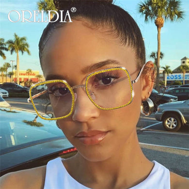 Oversized Rhinestone Sunglasses Women Brand Designer Shades Sun Glasses Men Vintage Metal Clear Lens Eyewear UV400 Oculo