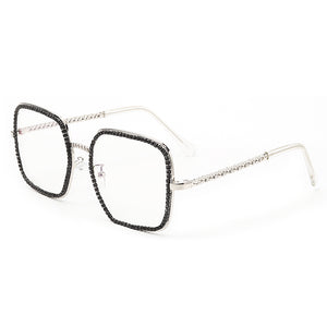 Oversized Rhinestone Sunglasses Women Brand Designer Shades Sun Glasses Men Vintage Metal Clear Lens Eyewear UV400 Oculo