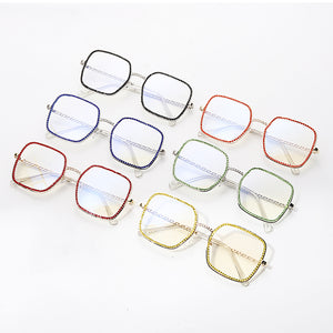Oversized Rhinestone Sunglasses Women Brand Designer Shades Sun Glasses Men Vintage Metal Clear Lens Eyewear UV400 Oculo