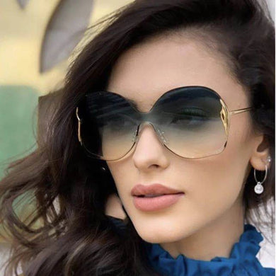 Oversized Rimless Sunglasses Women  Brand Designer One-Piece Lens Gradient Sexy Lady Butterfly Sun Glasses UV400