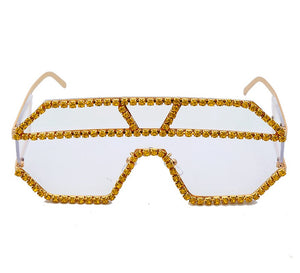 Oversized Square Diamond Sunglasses Women  Brand Designer One-piece Glasses Metal Rhinestone Eyeglasses oculos