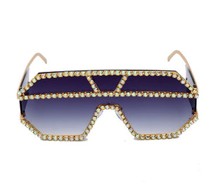Oversized Square Diamond Sunglasses Women  Brand Designer One-piece Glasses Metal Rhinestone Eyeglasses oculos