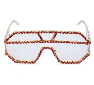 Oversized Square Diamond Sunglasses Women  Brand Designer One-piece Glasses Metal Rhinestone Eyeglasses oculos