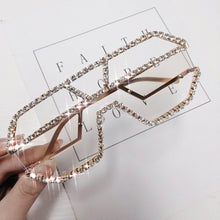 Load image into Gallery viewer, Oversized Square Diamond Sunglasses Women  Brand Designer One-piece Glasses Metal Rhinestone Eyeglasses oculos