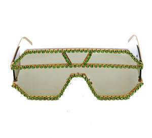 Oversized Square Diamond Sunglasses Women  Brand Designer One-piece Glasses Metal Rhinestone Eyeglasses oculos