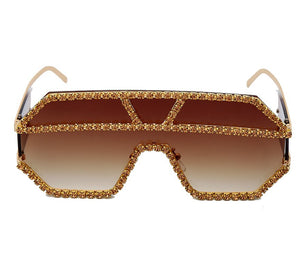 Oversized Square Diamond Sunglasses Women  Brand Designer One-piece Glasses Metal Rhinestone Eyeglasses oculos