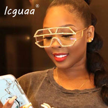 Load image into Gallery viewer, Oversized Square Diamond Sunglasses Women  Brand Designer One-piece Glasses Metal Rhinestone Eyeglasses oculos