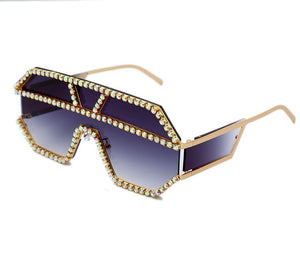 Oversized Square Diamond Sunglasses Women  Brand Designer One-piece Glasses Metal Rhinestone Eyeglasses oculos