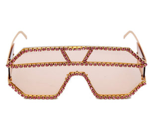 Oversized Square Diamond Sunglasses Women  Brand Designer One-piece Glasses Metal Rhinestone Eyeglasses oculos
