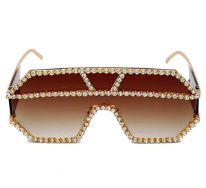Oversized Square Diamond Sunglasses Women  Brand Designer One-piece Glasses Metal Rhinestone Eyeglasses oculos
