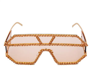 Oversized Square Diamond Sunglasses Women  Brand Designer One-piece Glasses Metal Rhinestone Eyeglasses oculos