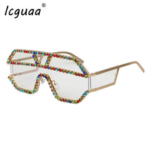 Load image into Gallery viewer, Oversized Square Diamond Sunglasses Women  Brand Designer One-piece Glasses Metal Rhinestone Eyeglasses oculos