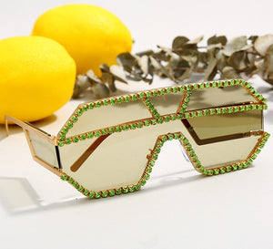 Oversized Square Diamond Sunglasses Women  Brand Designer One-piece Glasses Metal Rhinestone Eyeglasses oculos