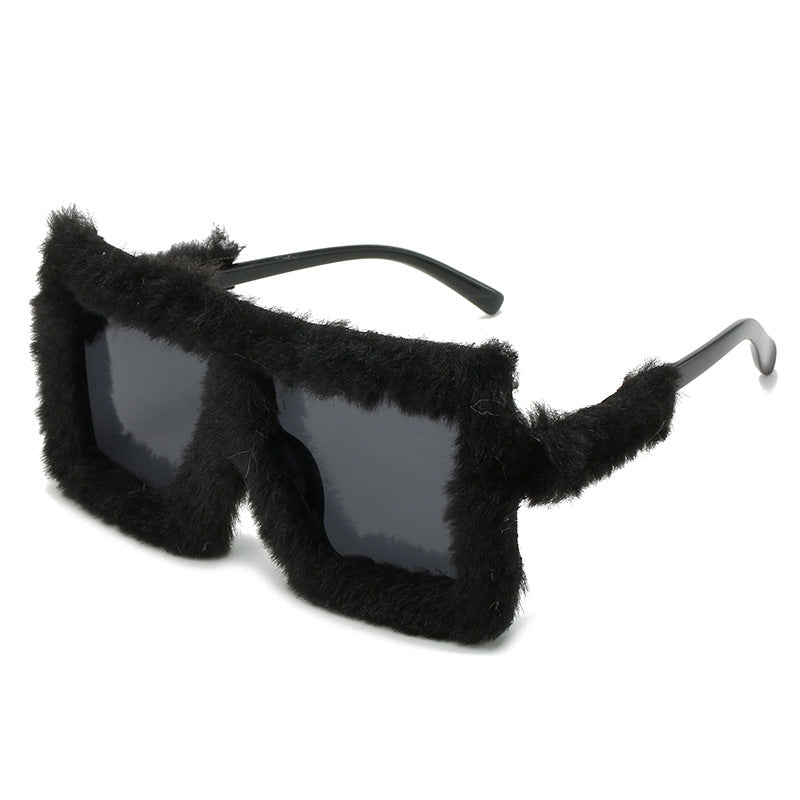 Oversized Sunglasses Women  Brand Designer Punk Soft Fur Velvet Trendy ins Big Frame Sun Glasses For Female UV400