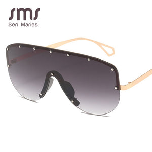 Oversized Sunglasses Women  Brand Metal Rimless Sunglasses Men Retro Gradient One Piece Sun Glasses Shades UV400