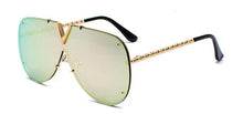 Carica l&#39;immagine nel visualizzatore di Gallery, Occhiali da sole oversize da donna Occhiali da sole a forma di V da uomo di marca Occhiali da pilota retrò monopezzo Shades Eyewear UV400 