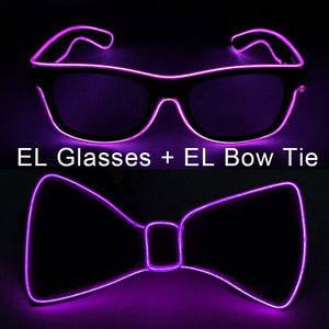 Party Glasses Carnival Light Up Costume Accessories Glowing EL Bow Tie LED Sunglasses For Men Women