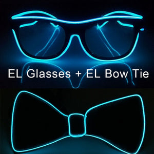 Party Glasses Carnival Light Up Costume Accessories Glowing EL Bow Tie LED Sunglasses For Men Women