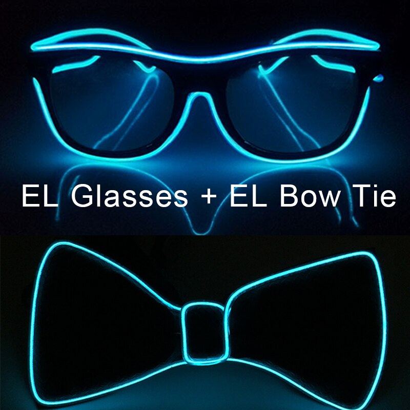 Party Glasses Carnival Light Up Costume Accessories Glowing EL Bow Tie LED Sunglasses For Men Women