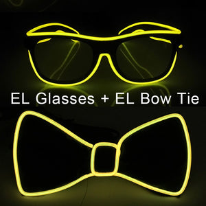Party Glasses Carnival Light Up Costume Accessories Glowing EL Bow Tie LED Sunglasses For Men Women