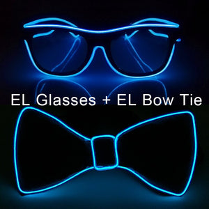 Party Glasses Carnival Light Up Costume Accessories Glowing EL Bow Tie LED Sunglasses For Men Women