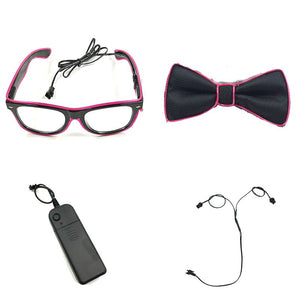 Party Glasses Carnival Light Up Costume Accessories Glowing EL Bow Tie LED Sunglasses For Men Women