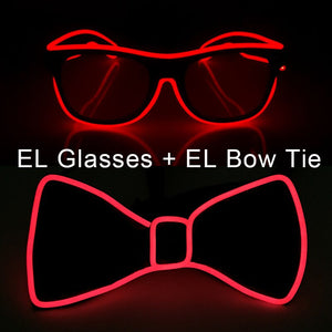 Party Glasses Carnival Light Up Costume Accessories Glowing EL Bow Tie LED Sunglasses For Men Women